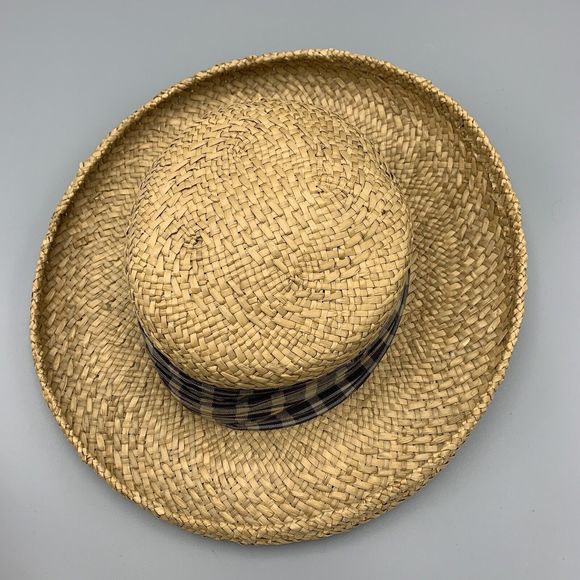 Eric Javits Lily J Woven Straw Hat Sun Beach Round Kettle Brim Trim Plaid Band main image 6